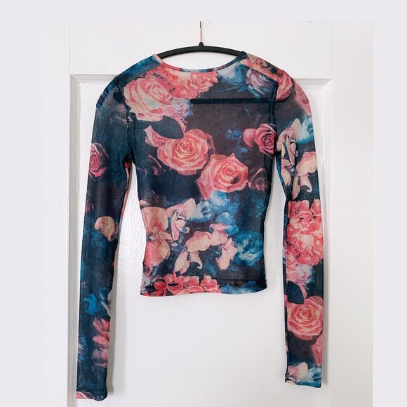 Miaou Women's Mesh Printed Longsleeve Tee in Decades Rose size XS - Picture 2 of 8